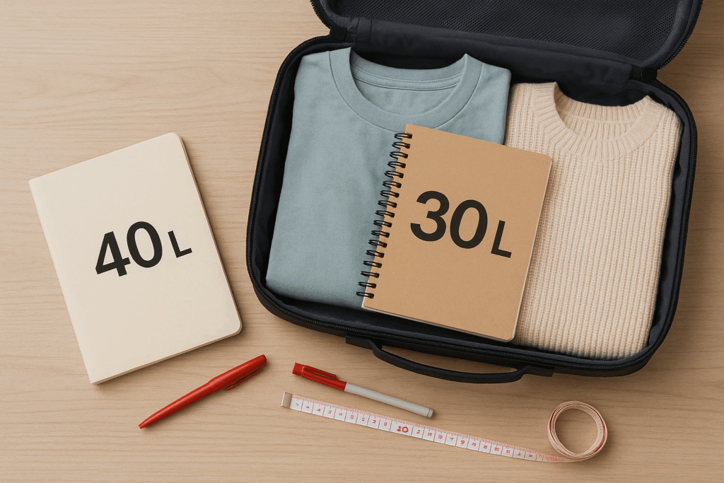 整理されたスーツケースと文房具